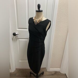 Calvin Klein Sideburst Boat Neck Sleeveless Ruched Pencil Dress Size 10